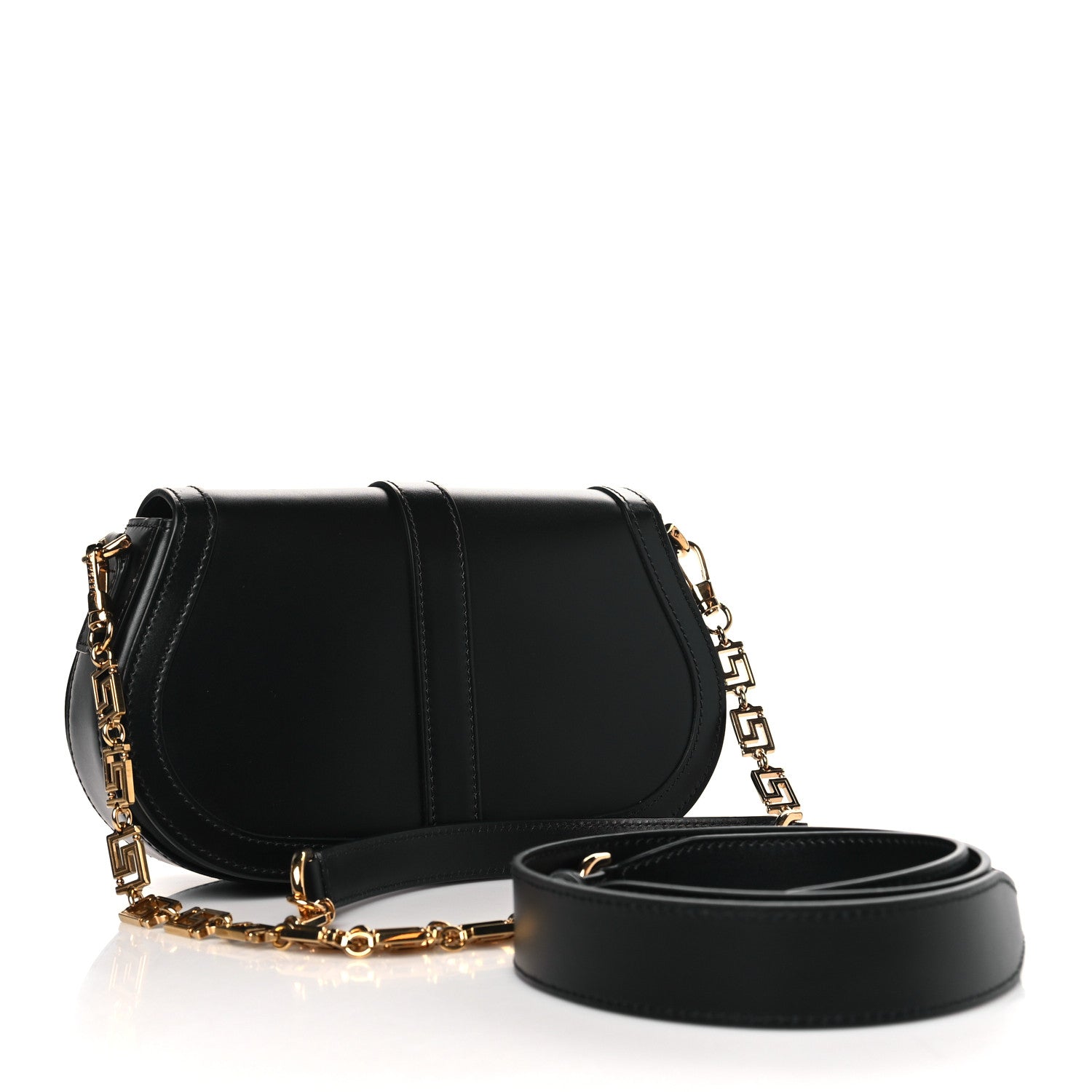 Versace Calfskin Medium Greca Goddess Shoulder Bag Black 3 of 9