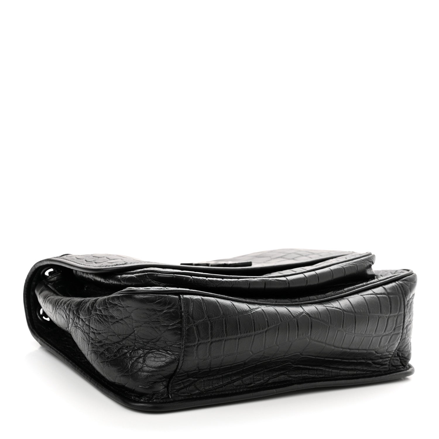 Saint Laurent Crinkled Calfskin Crocodile Embossed Monogram Medium Niki Chain Satchel Black 4 of 10
