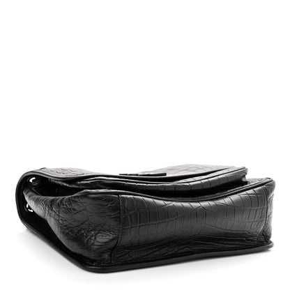 Saint Laurent Crinkled Calfskin Crocodile Embossed Monogram Medium Niki Chain Satchel Black 4 of 10