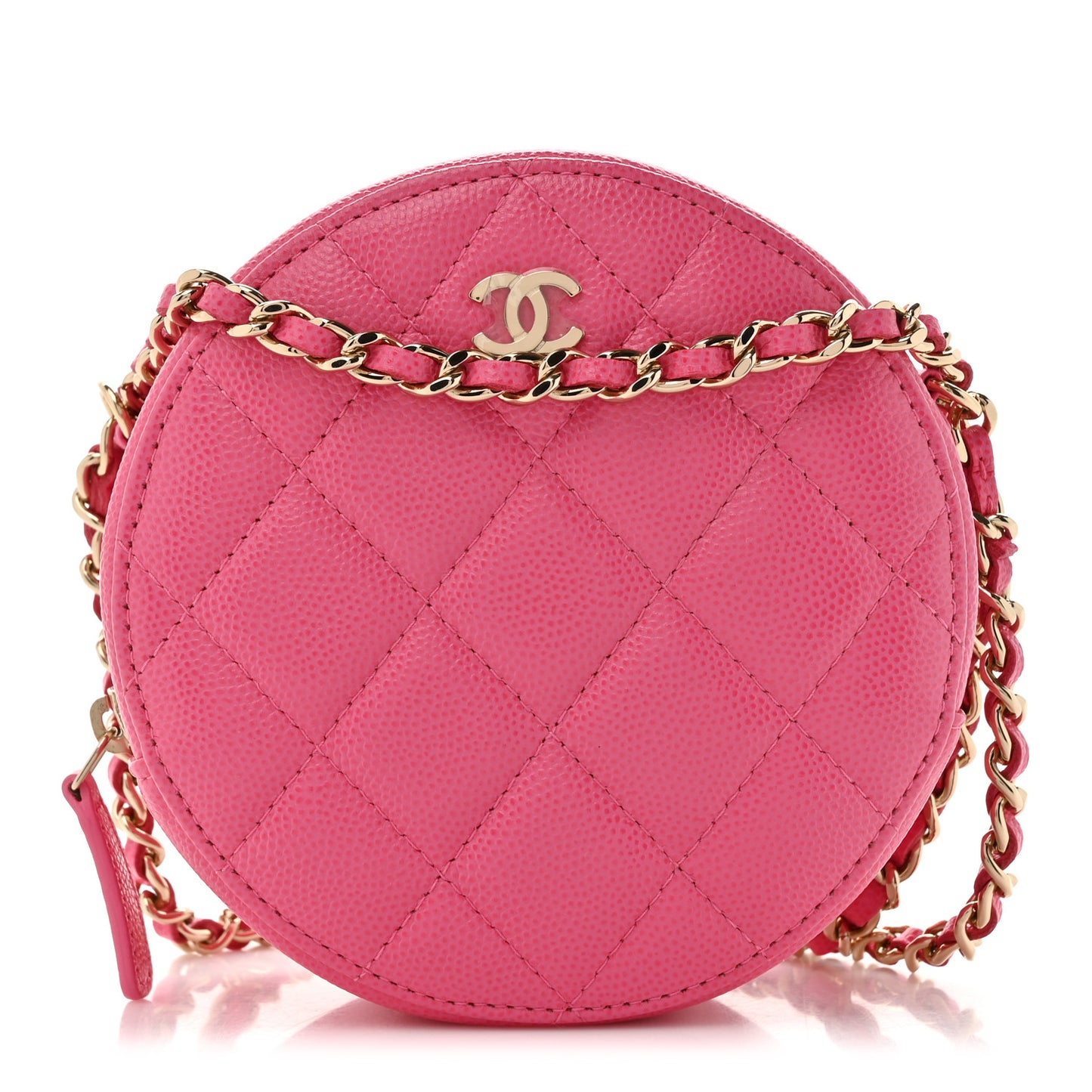 Caviar Quilted Round Clutch With Chain Pink