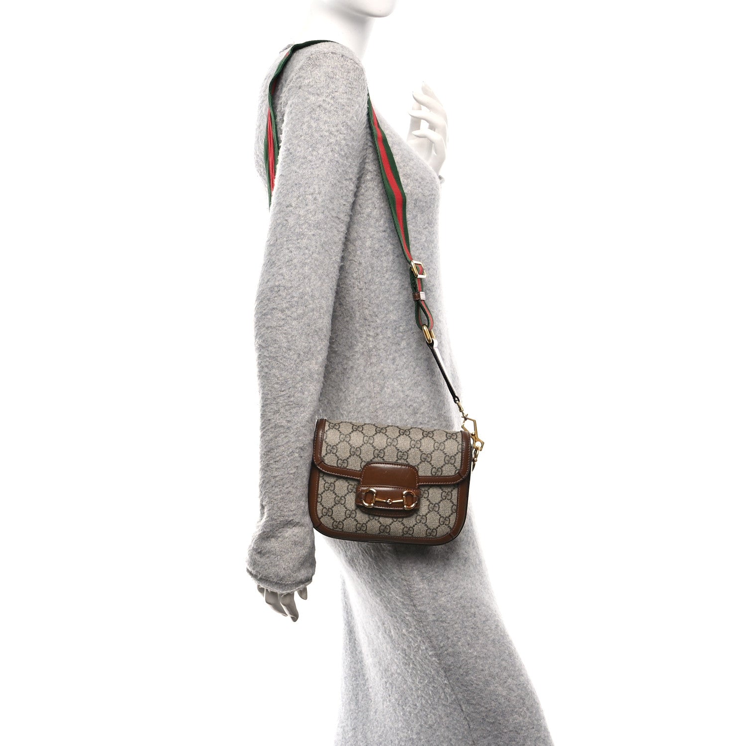 Gucci GG Supreme Monogram Web Mini Horsebit 1955 Shoulder Bag Beige Brown Sugar 2 of 13