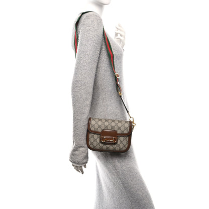 Gucci GG Supreme Monogram Web Mini Horsebit 1955 Shoulder Bag Beige Brown Sugar 2 of 13