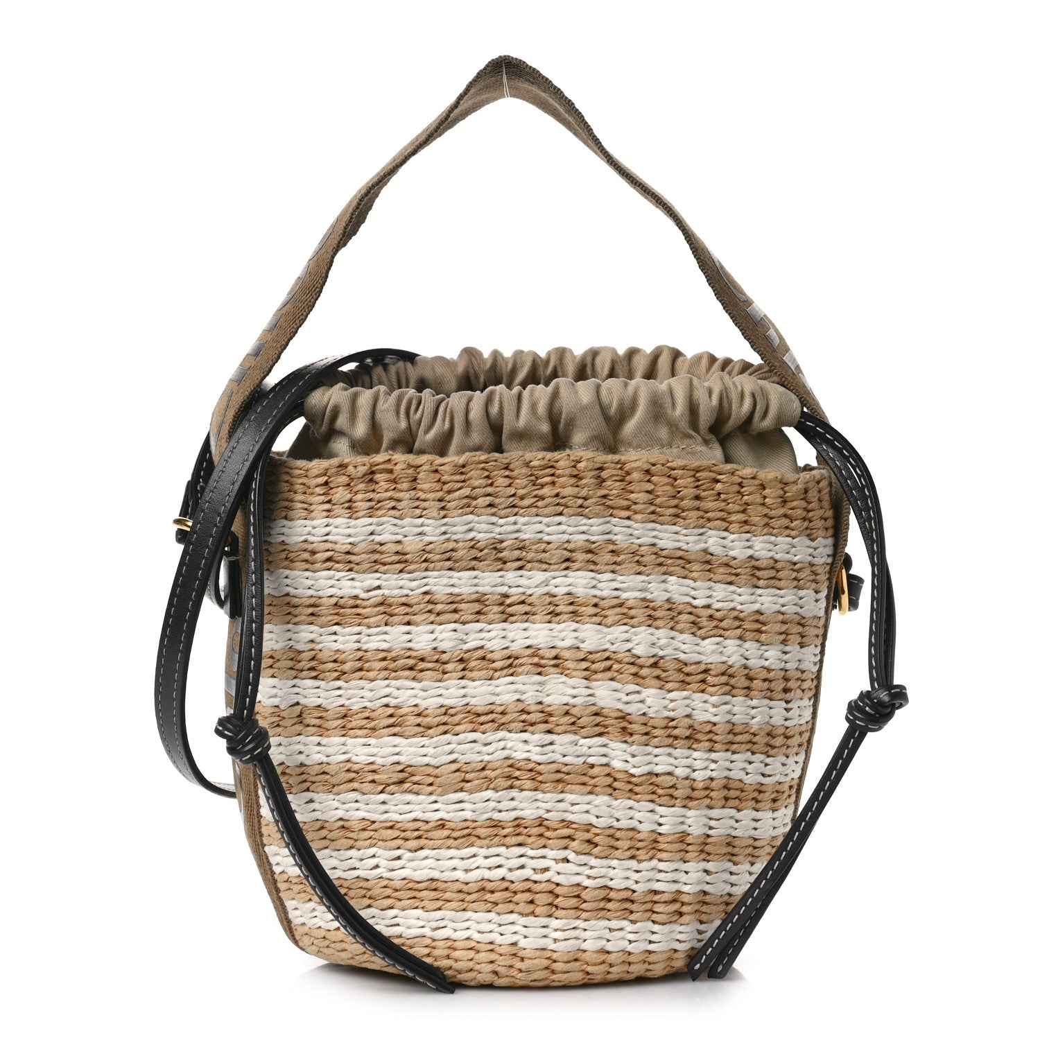 Chloe Raffia Calfskin Small Woody Striped Basket Bag Grove Brown 1 of 8