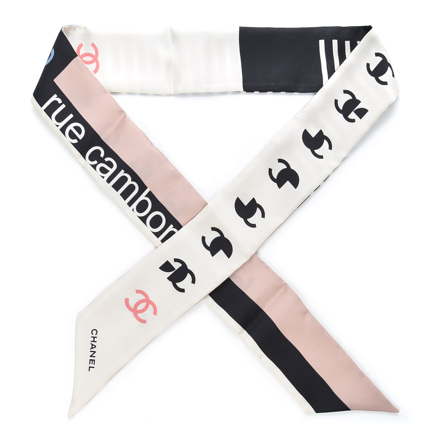 Silk 31 Rue Cambon CC Slim Bandeau Scarf Ecru Pink Black