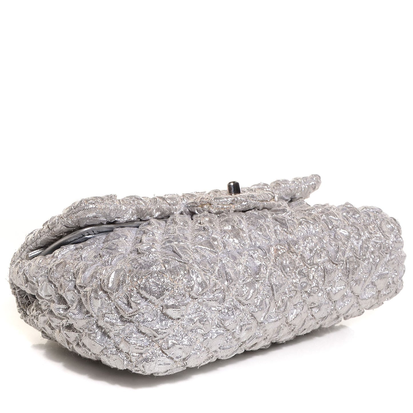 Lame Quilted Small Double Flap Metallic Silver