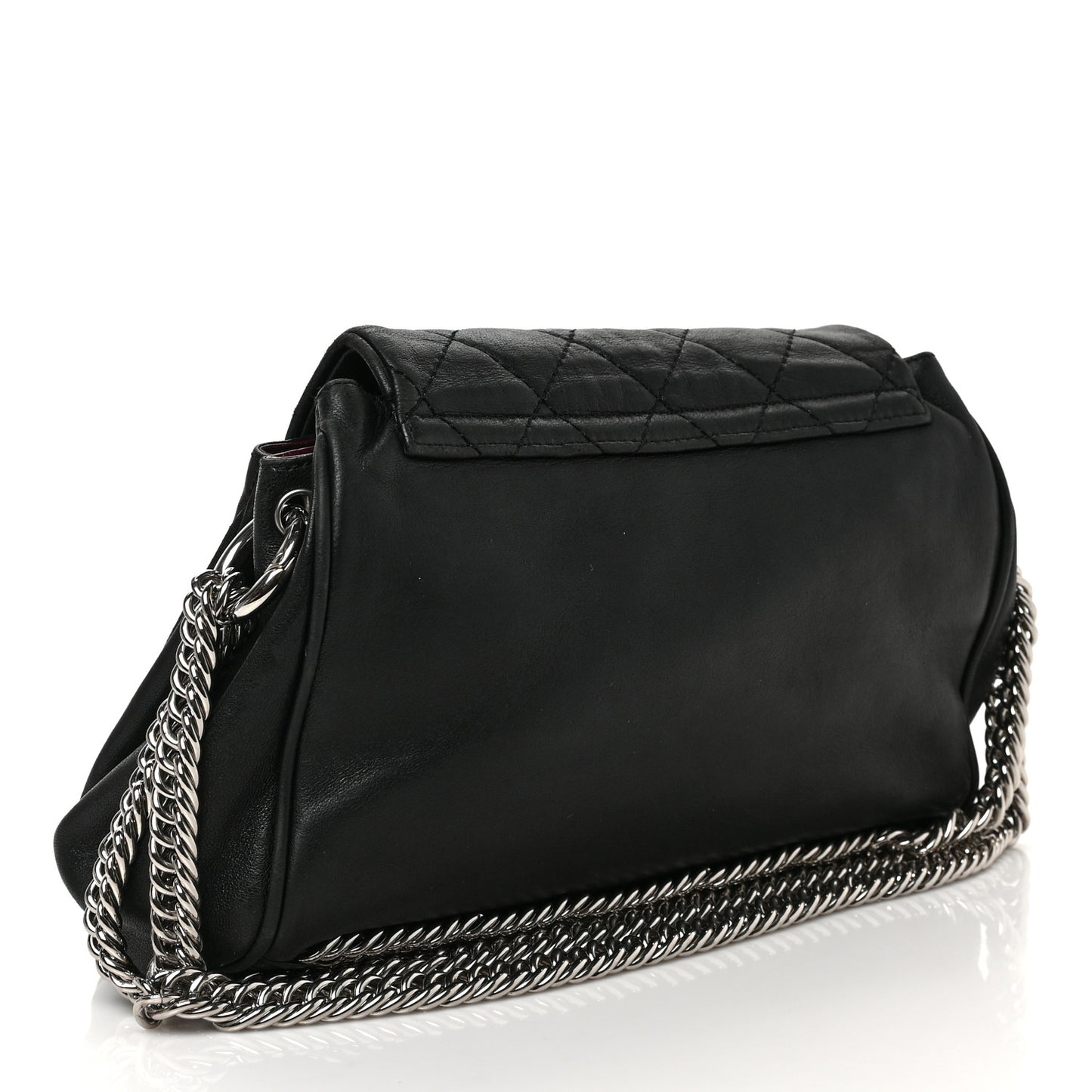 Washed Lambskin Quilted Bijoux Chain Accordion Flap Black