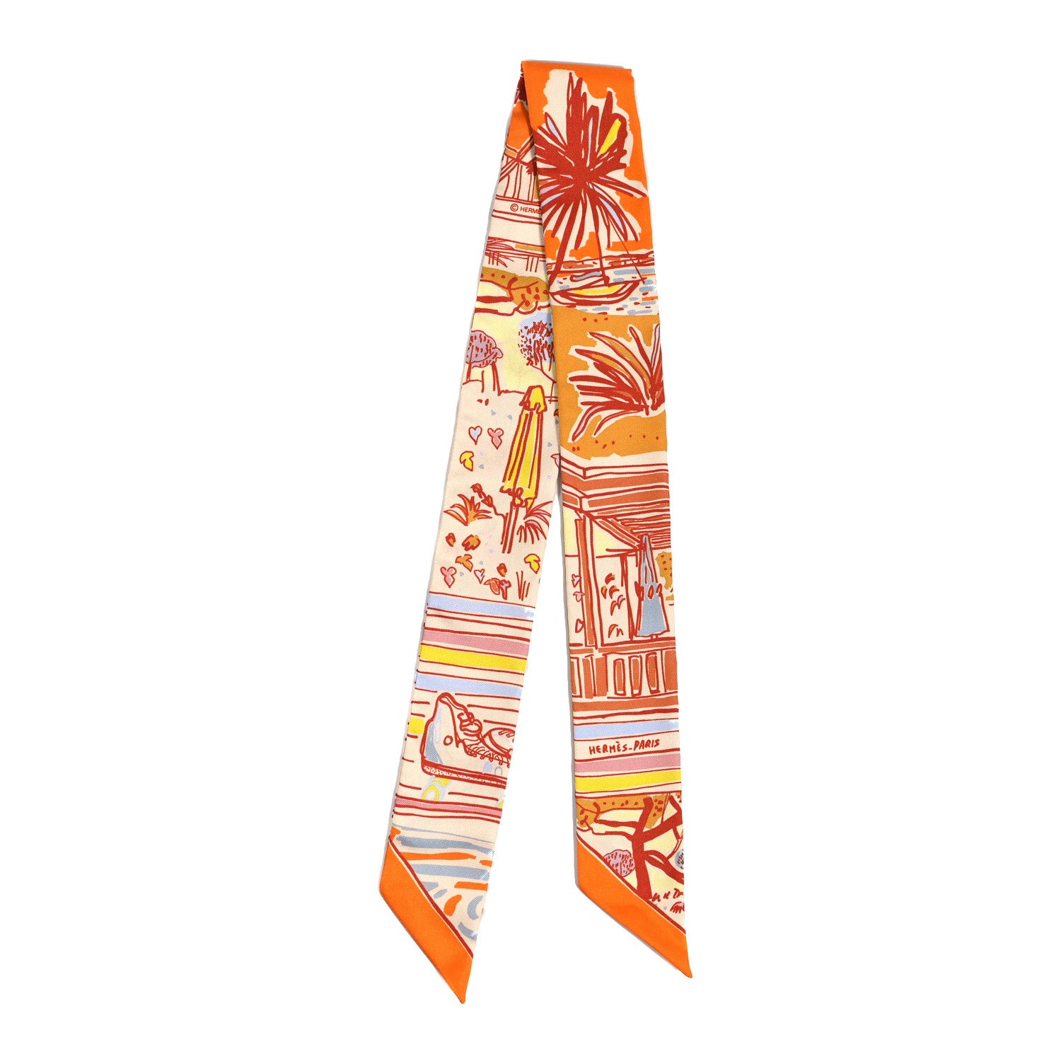 Hermes Silk Rayures D'ete Twilly Orange Corail Bleu 2 of 4