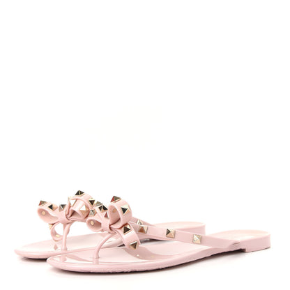 Valentino Garavani PVC Jelly Rockstud Bow Thong Sandals 40 Water Rose 3 of 10