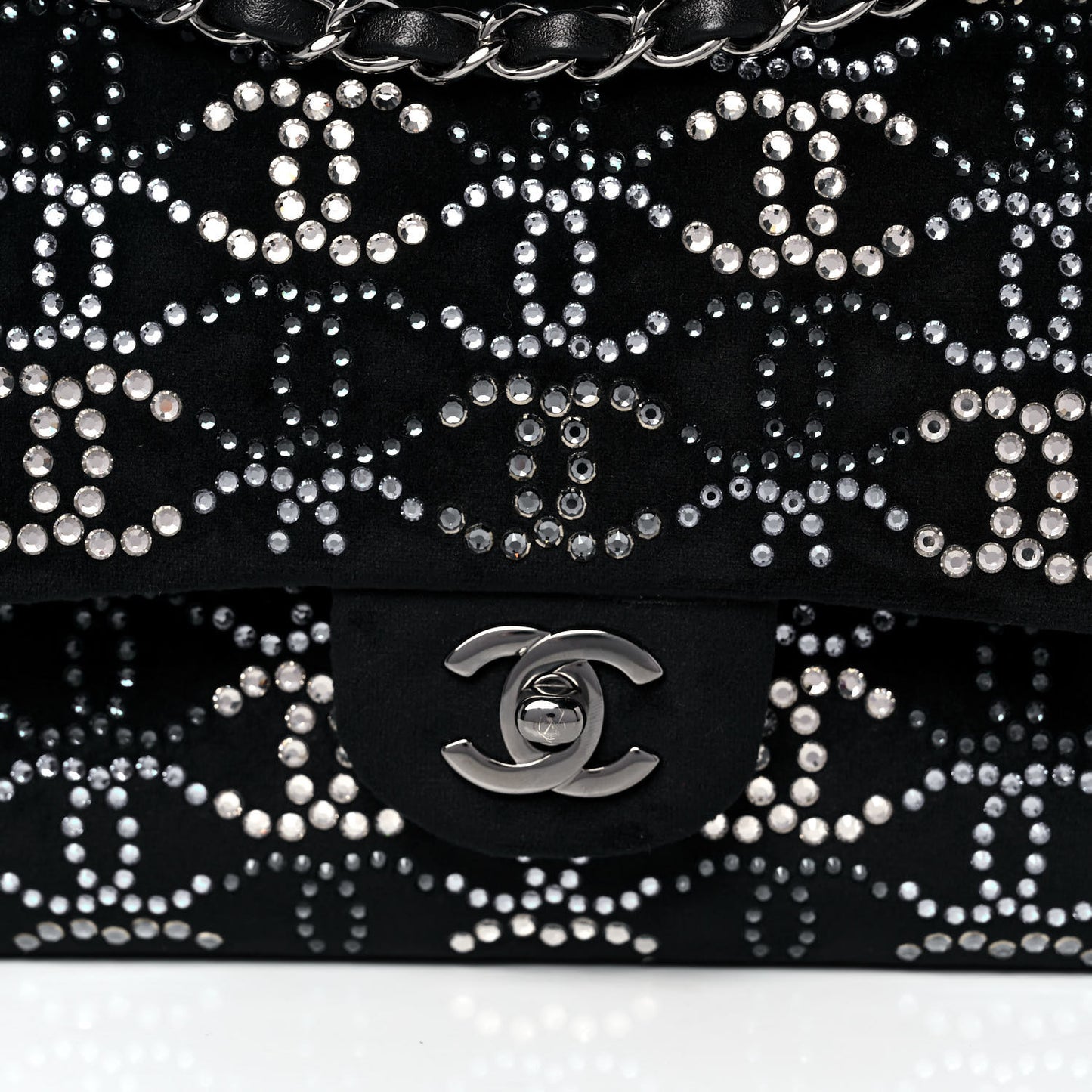 Velvet Crystal Medium Double Flap Black