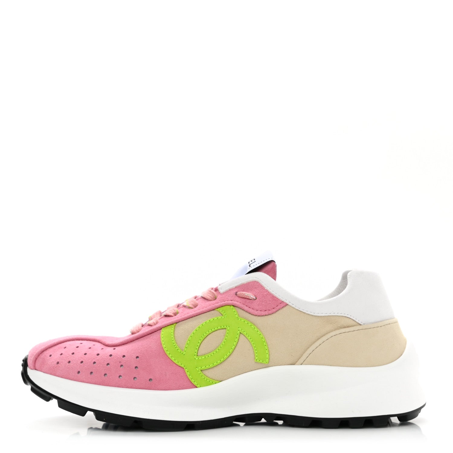 Chanel Fabric Suede Kidskin CC Sneakers 40 Pink Green 1 of 9