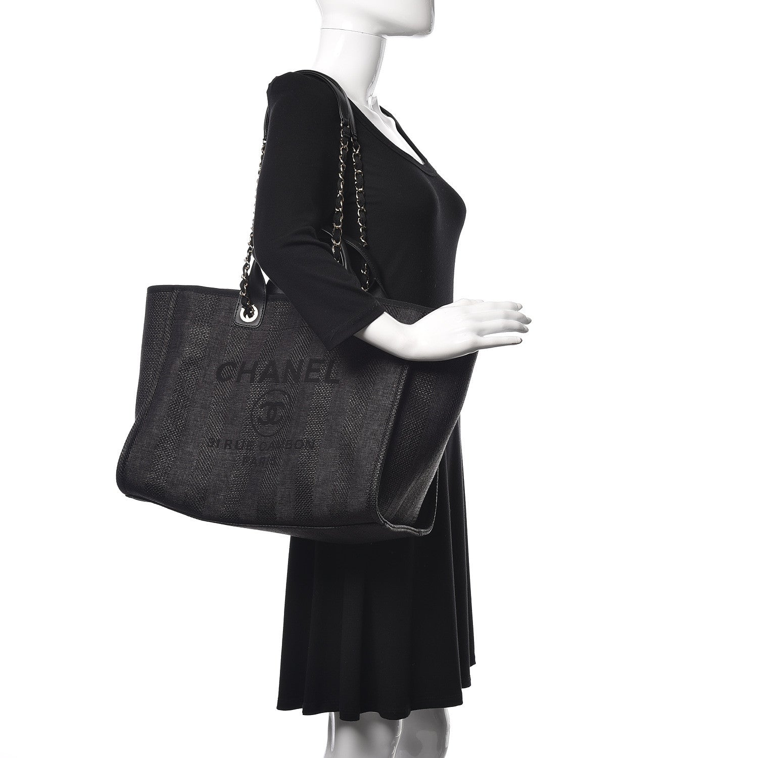 Chanel Woven Straw Raffia Striped Large Deauville Tote Black 2 of 10