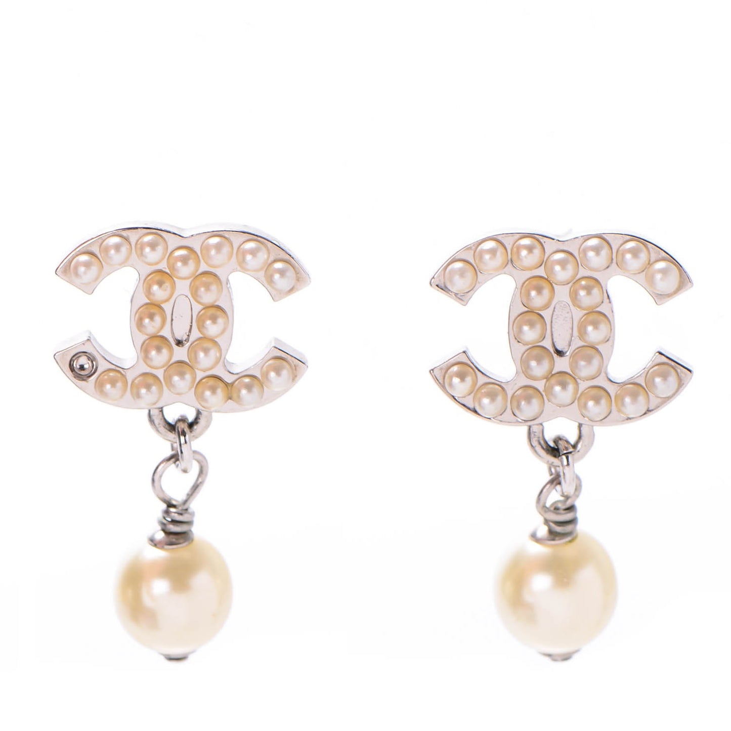 Pearl CC Drop Earrings Silver
