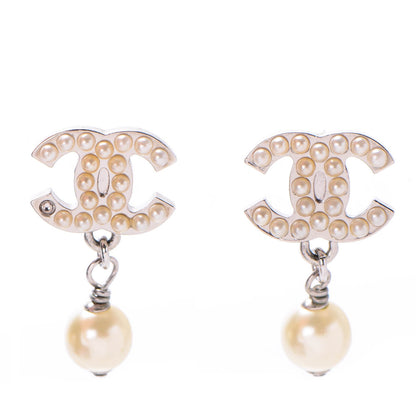 Chanel Pearl CC Drop Earrings Silver 1 of 5