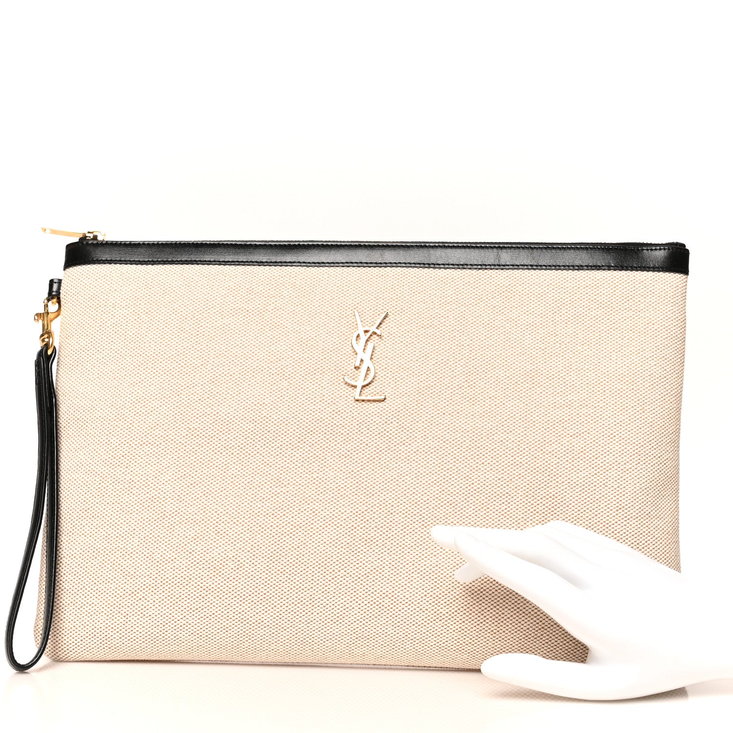 Saint Laurent Canvas Monogram Zipped Pouch Beige Black 2 of 8