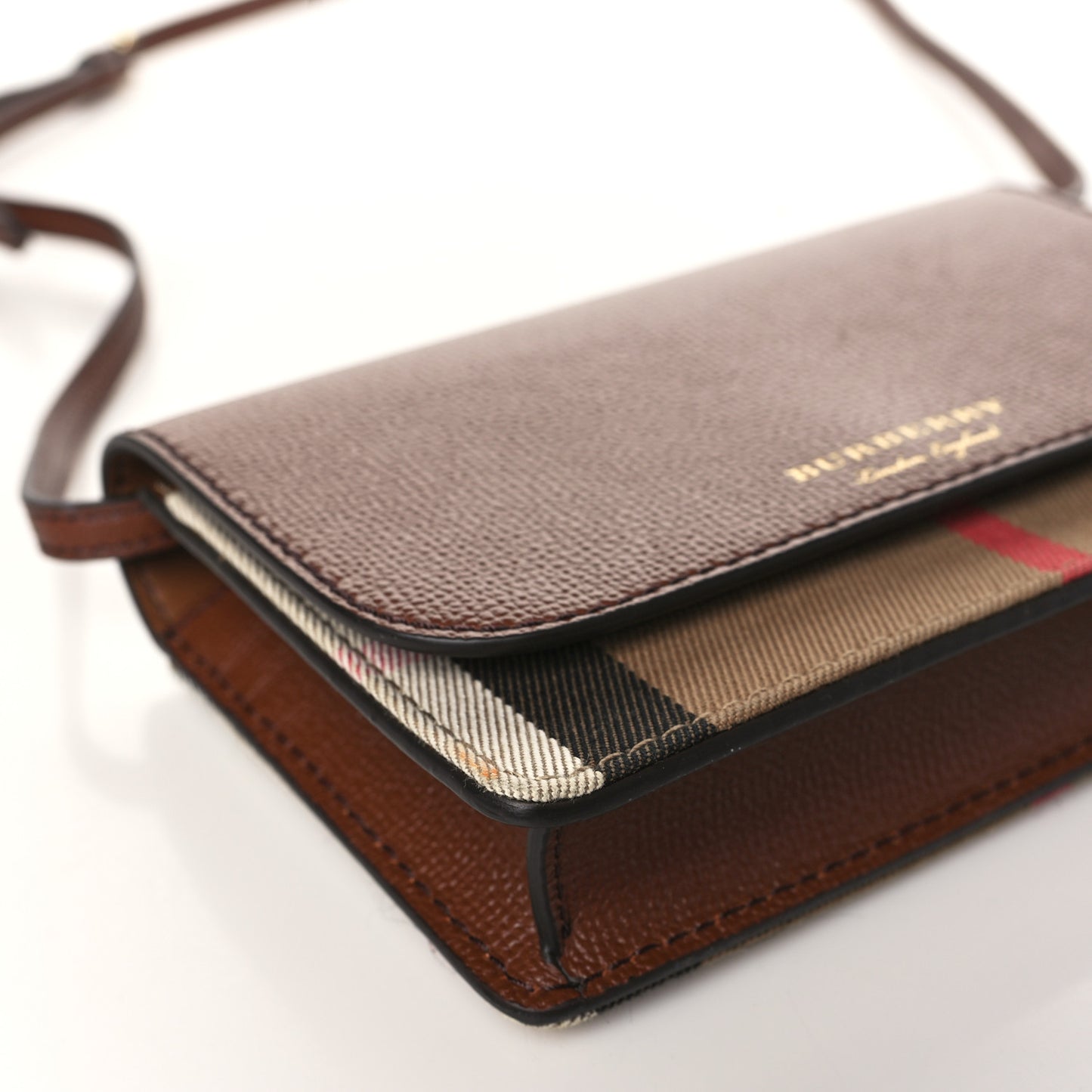 Grained Calfskin House Check Tartan Mix Hampshire Wallet On Chain Tan