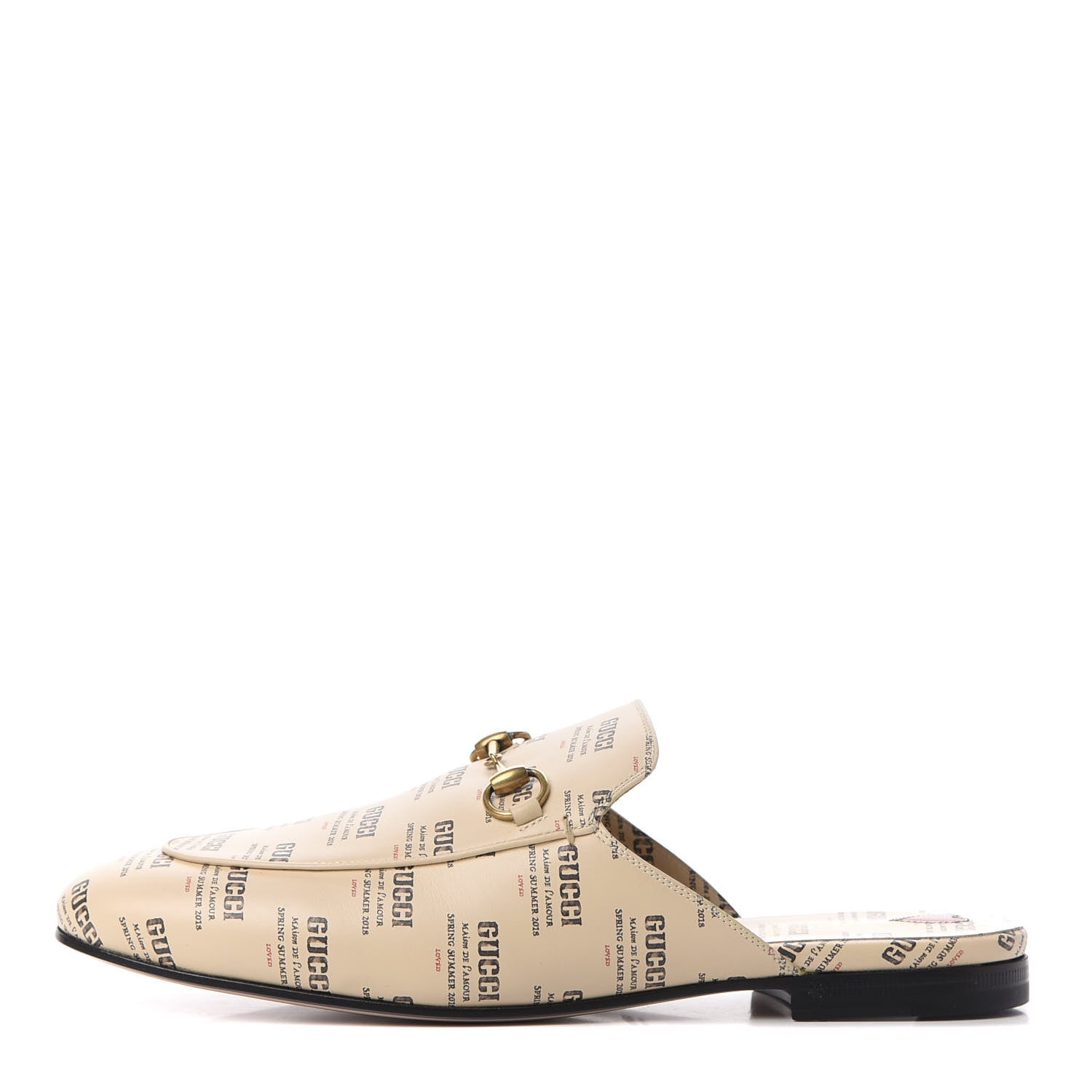 Gucci Calfskin Stamp Print Womens Princetown Slippers 40 Soy Black 1 of 11