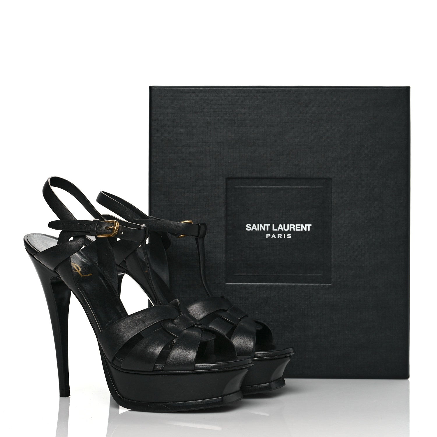 Saint Laurent Calfskin Tribute 105 Platform Sandals 39 Black 8 of 8