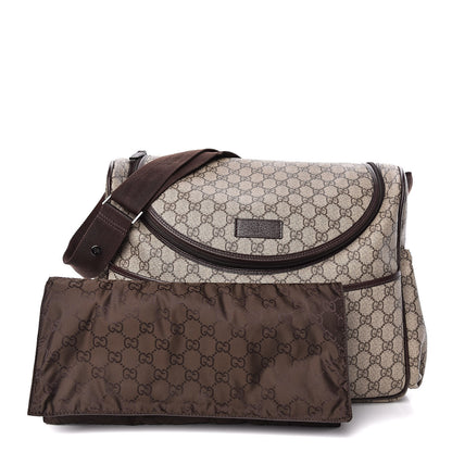 Gucci GG Supreme Monogram Selleria Calfskin Large Diaper Bag Beige Ebony Cocoa Dark Chocolate 3 of 13