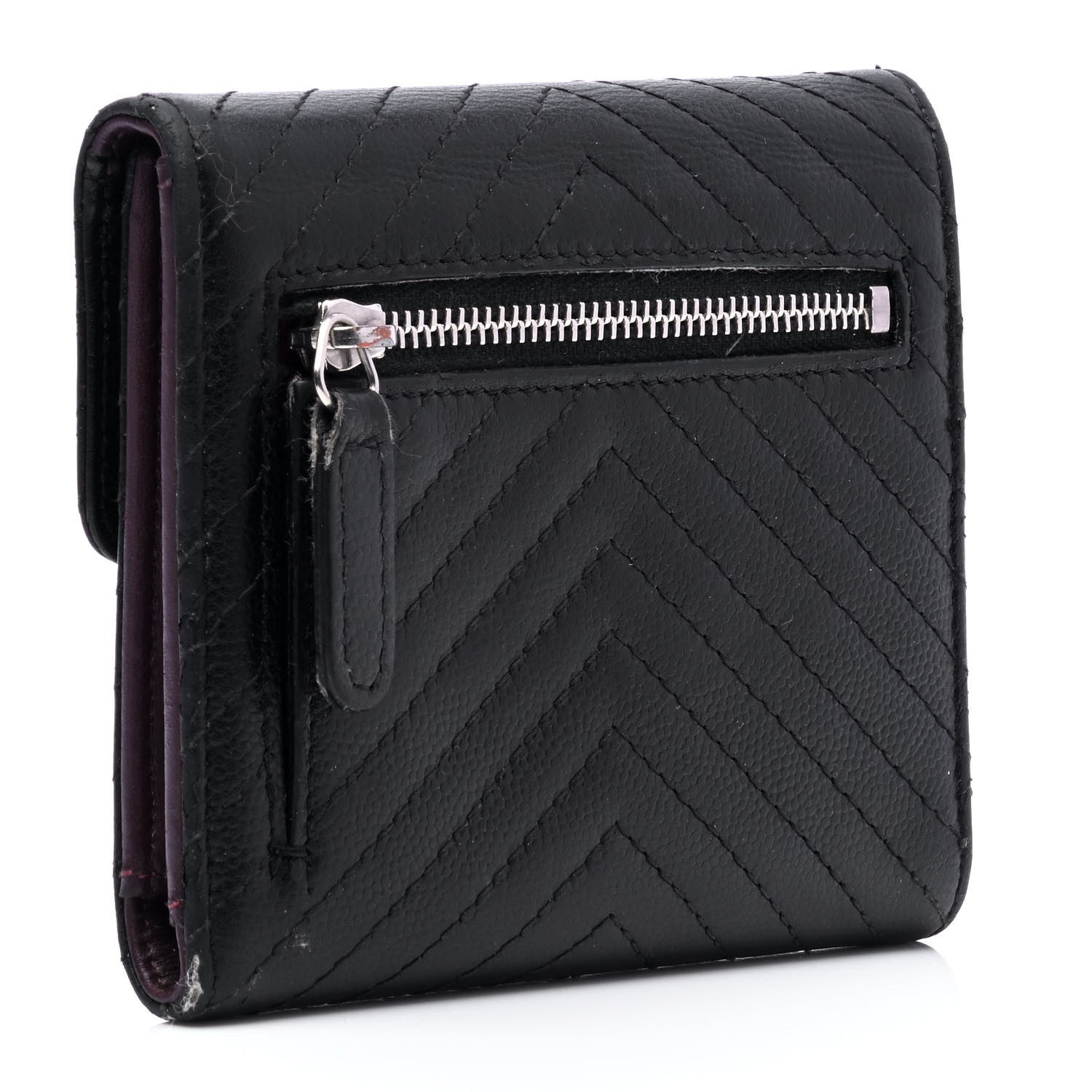 Chanel Caviar Chevron Quilted Compact Flap Wallet Black 2 of 6