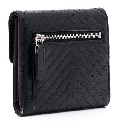 Chanel Caviar Chevron Quilted Compact Flap Wallet Black 2 of 6