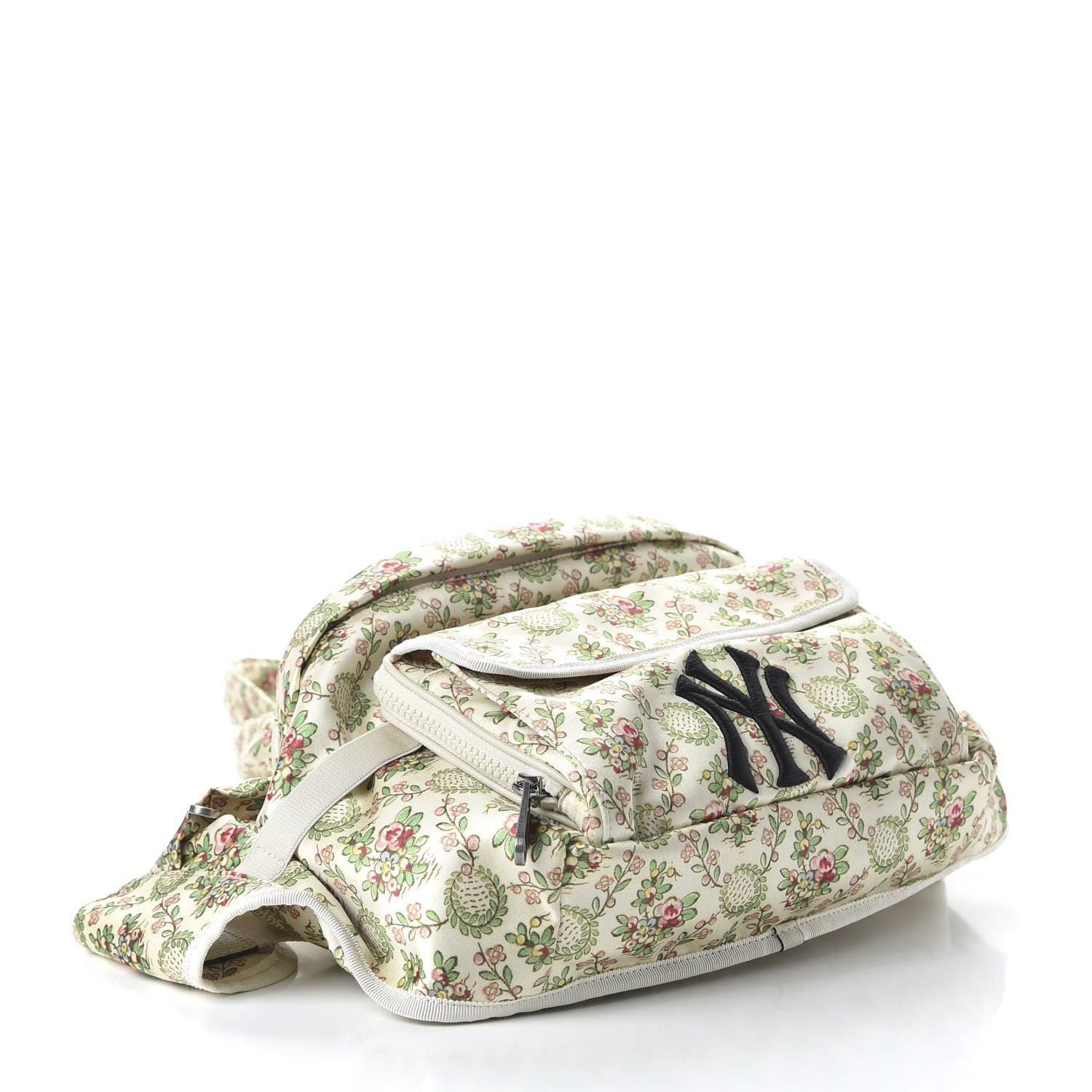 Gucci X MLB Satin Floral Print NY Yankees Patch Convertible Belt Bag Ivory Green 4 of 10