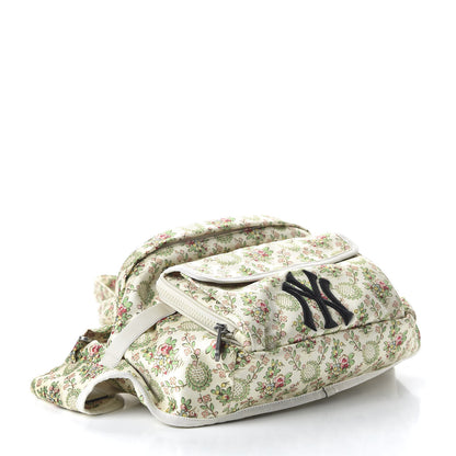Gucci X MLB Satin Floral Print NY Yankees Patch Convertible Belt Bag Ivory Green 4 of 10