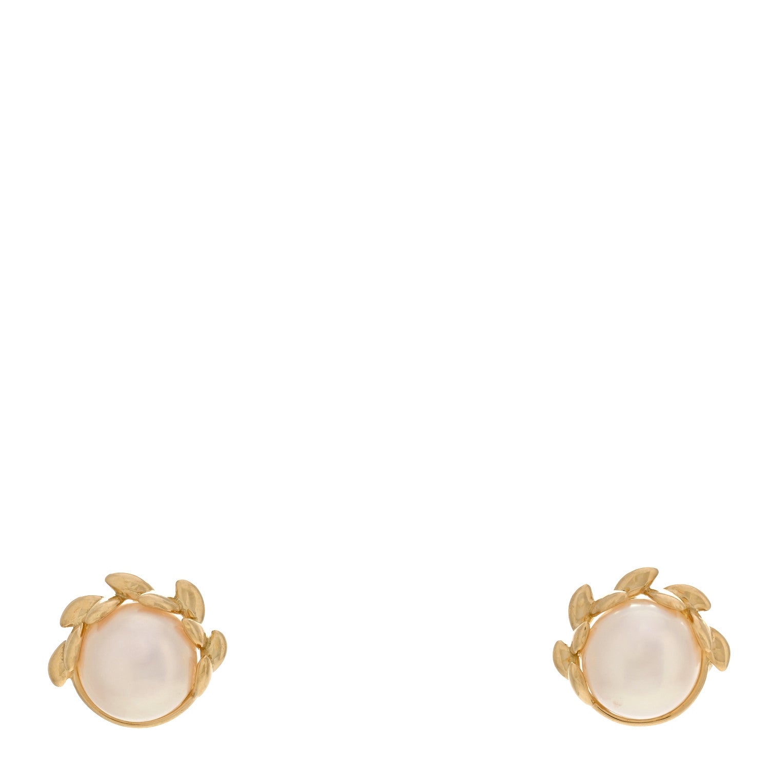 Tiffany 18K Yellow Gold Pearl Paloma Picasso Olive Leaf Earrings 1 of 4
