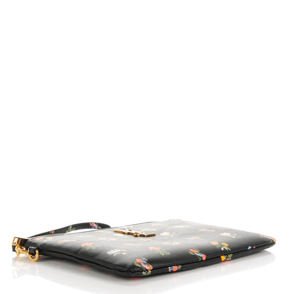 Saint Laurent Calfskin Prairie Flower Printed Monogram Pouch Black Multicolor 4 of 7