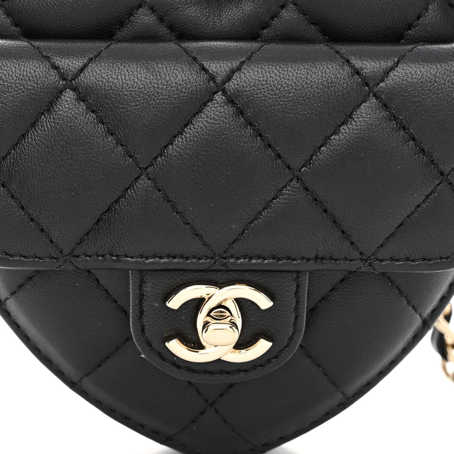 Lambskin Quilted CC In Love Heart Waist Belt Bag With Chain Black