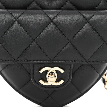 Chanel Lambskin Quilted CC In Love Heart Waist Belt Bag With Chain Black 8 of 13