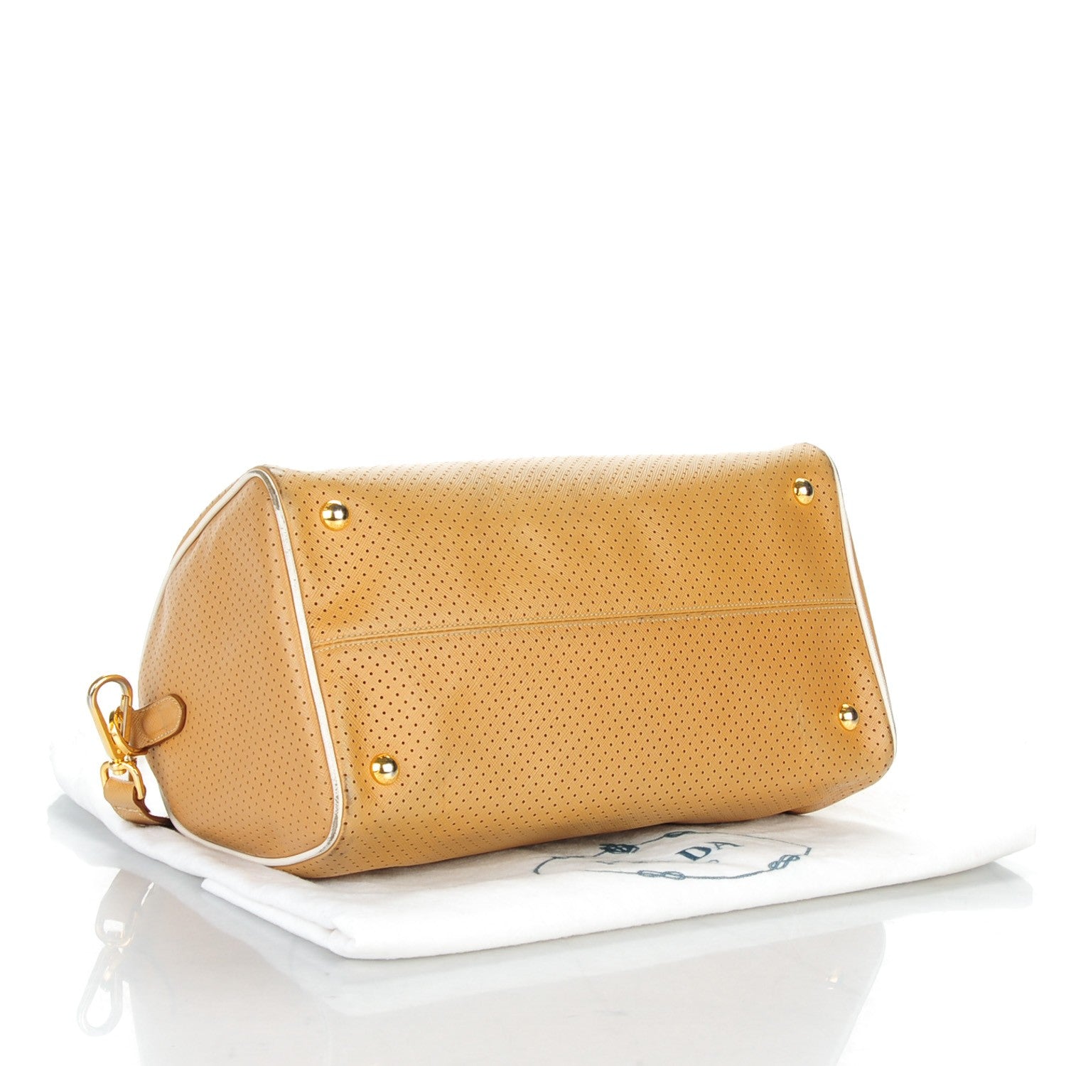 Prada Saffiano Perforated Bauletto Cammello 4 of 10