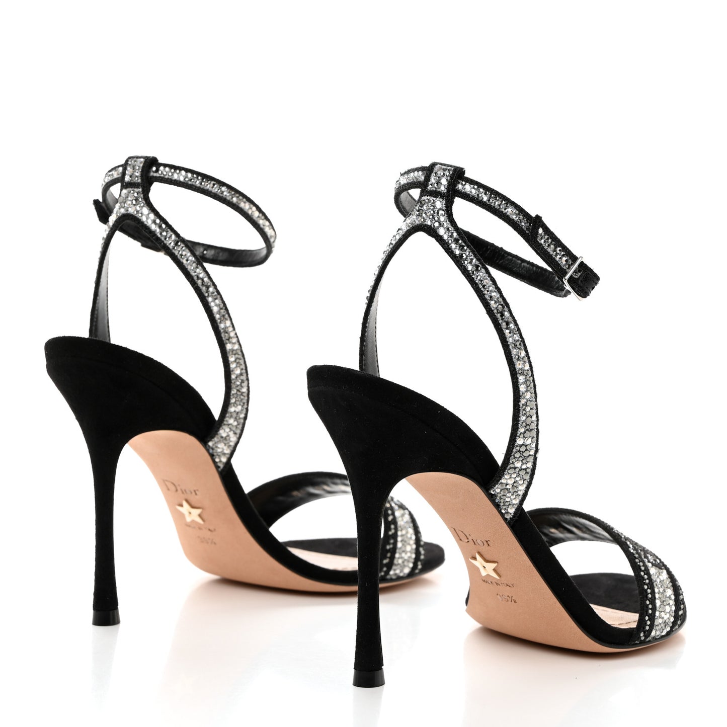 Cotton Strass Embroidered Dway Heeled Sandals 39.5 Black Silver
