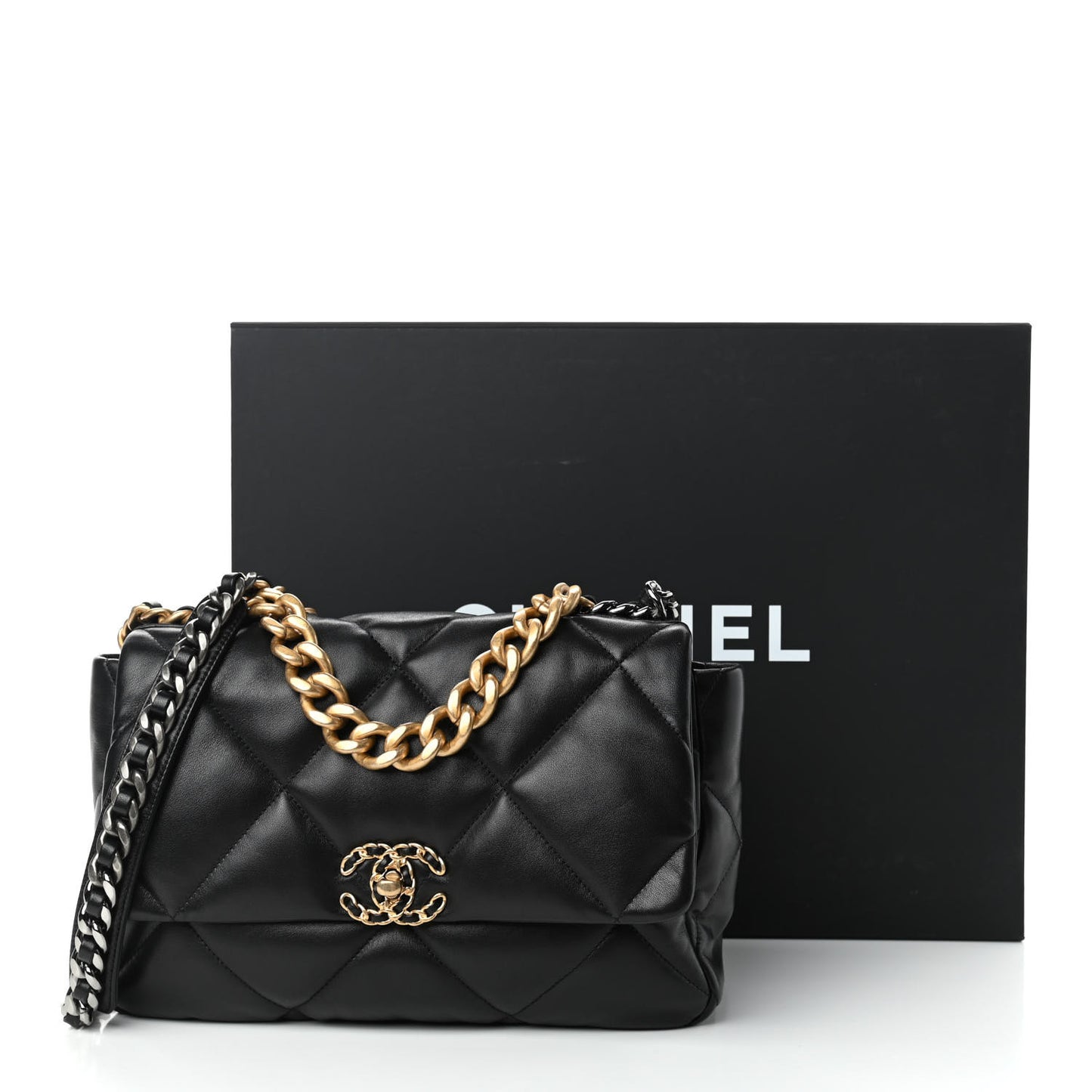 Lambskin Quilted Large Chanel 19 Flap Black