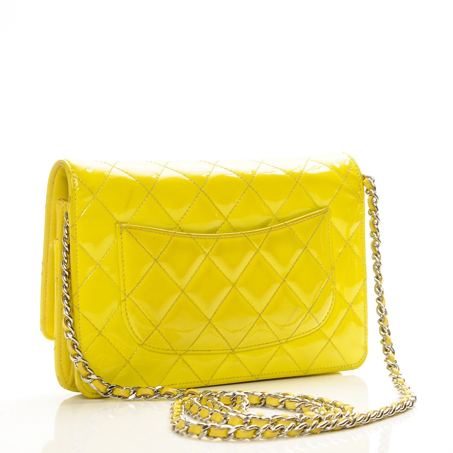 Chanel Patent Quilted Wallet On Chain WOC Yellow 3 of 8