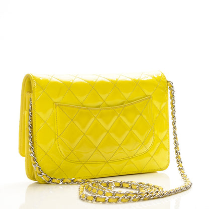 Chanel Patent Quilted Wallet On Chain WOC Yellow 3 of 8