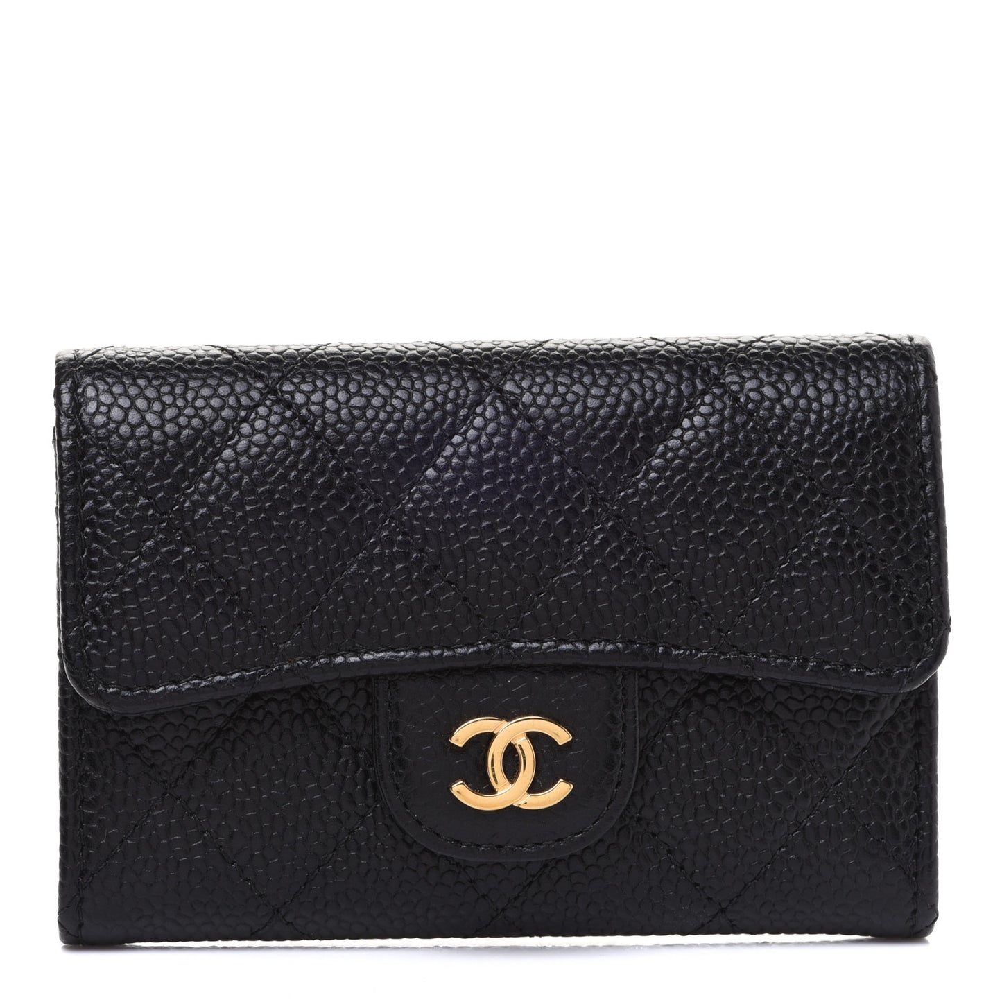 Caviar Quilted Flap Card Holder Black
