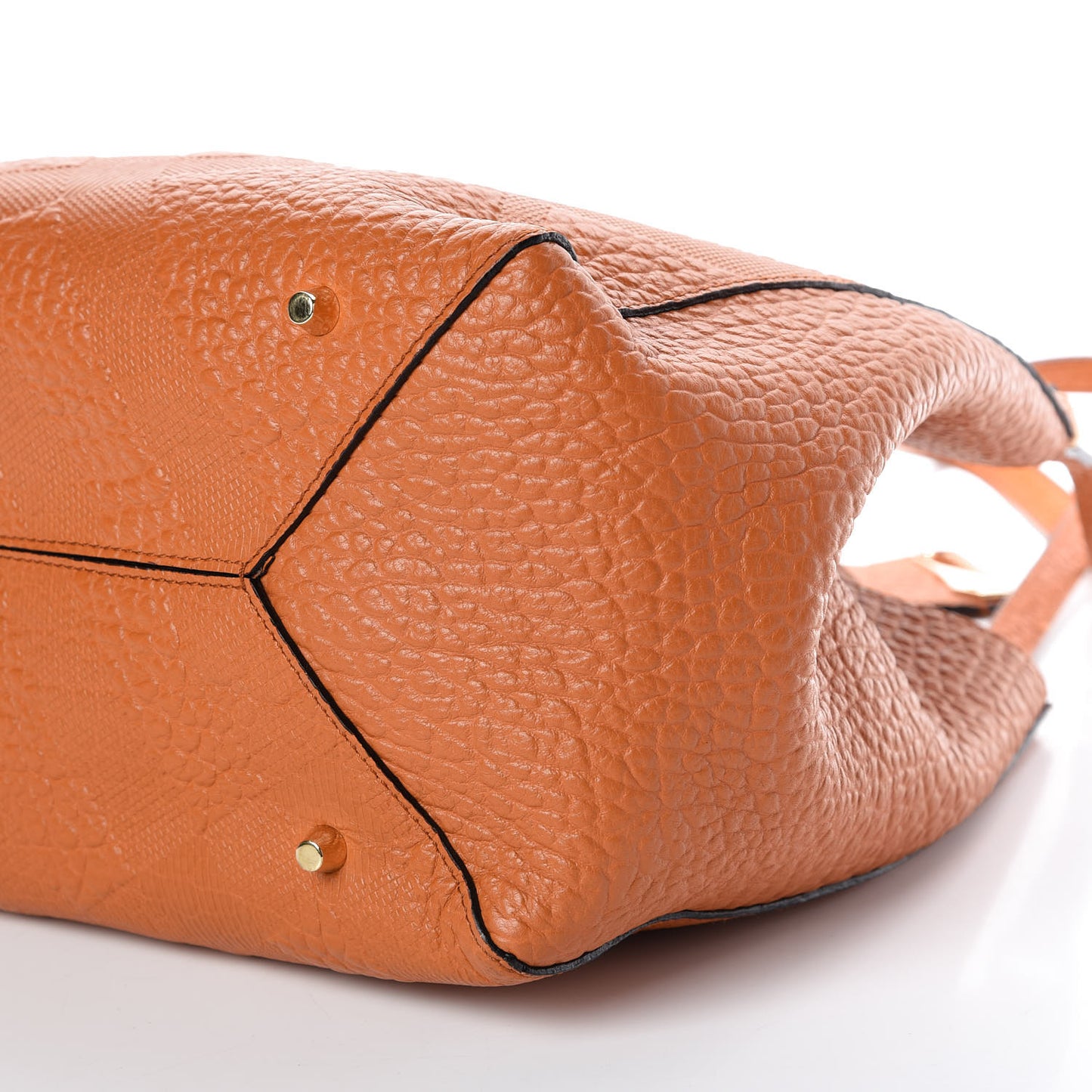 Signature Grain Calfskin Check Embossed Small Canterbury Tote Copper Orange