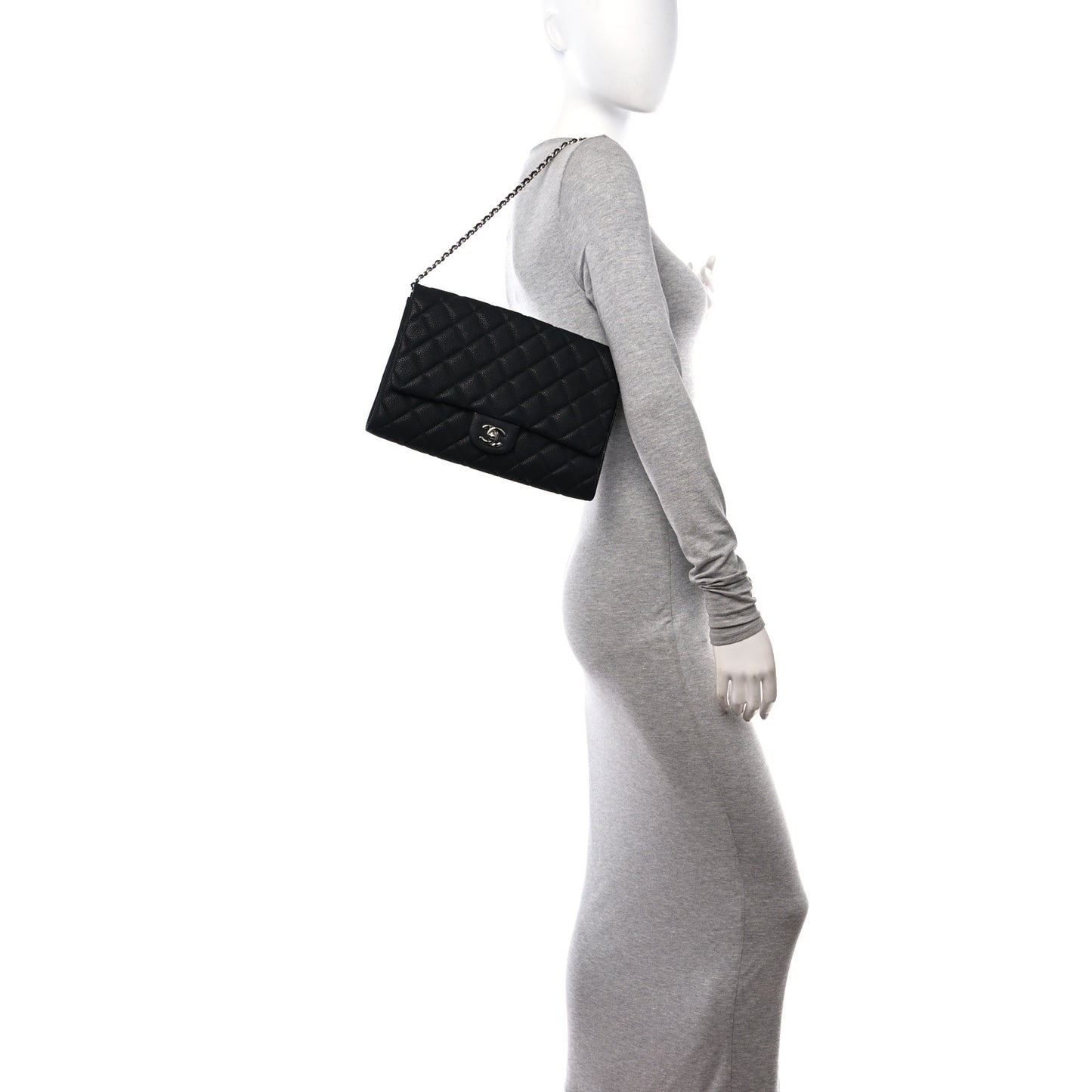 Iridescent Caviar Quilted Clutch With Chain Flap Black