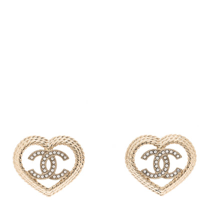 Chanel Crystal CC Twist Heart Earrings Gold 1 of 4