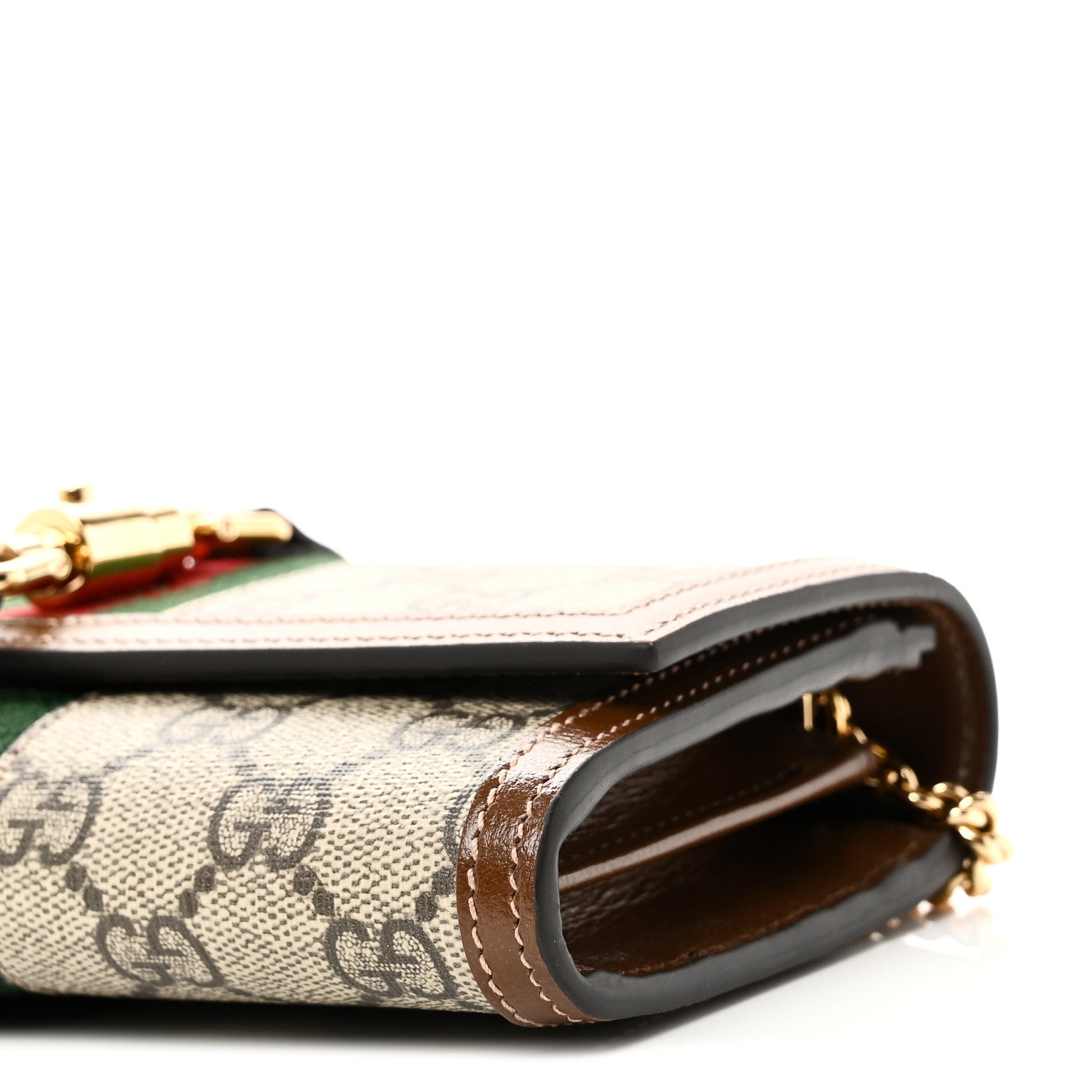 Gucci GG Supreme Monogram Azalea Calfskin Web Jackie 1961 Chain Wallet Beige Ebony Brown Sugar 10 of 10