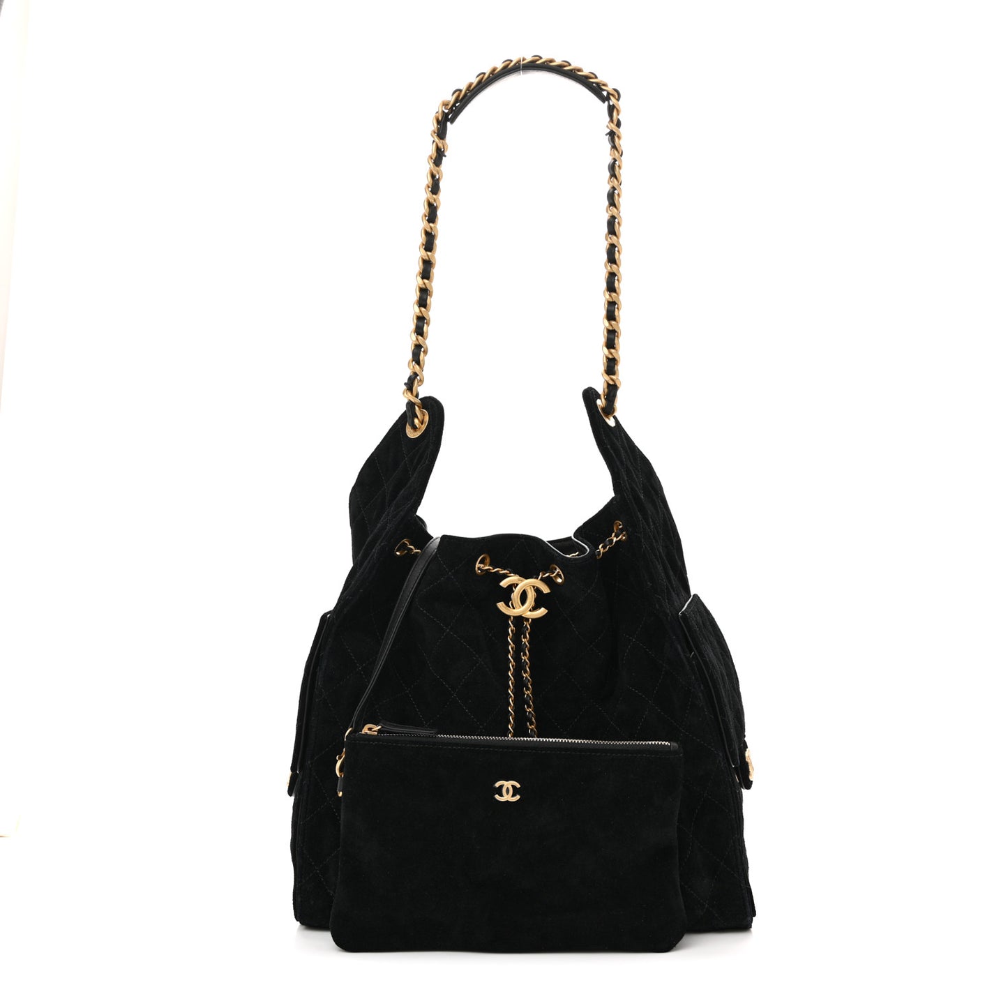Suede Quilted Medium Chanel 25 Handbag Black