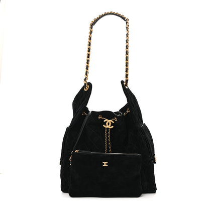 Chanel Suede Quilted Medium Chanel 25 Handbag Black 3 of 13