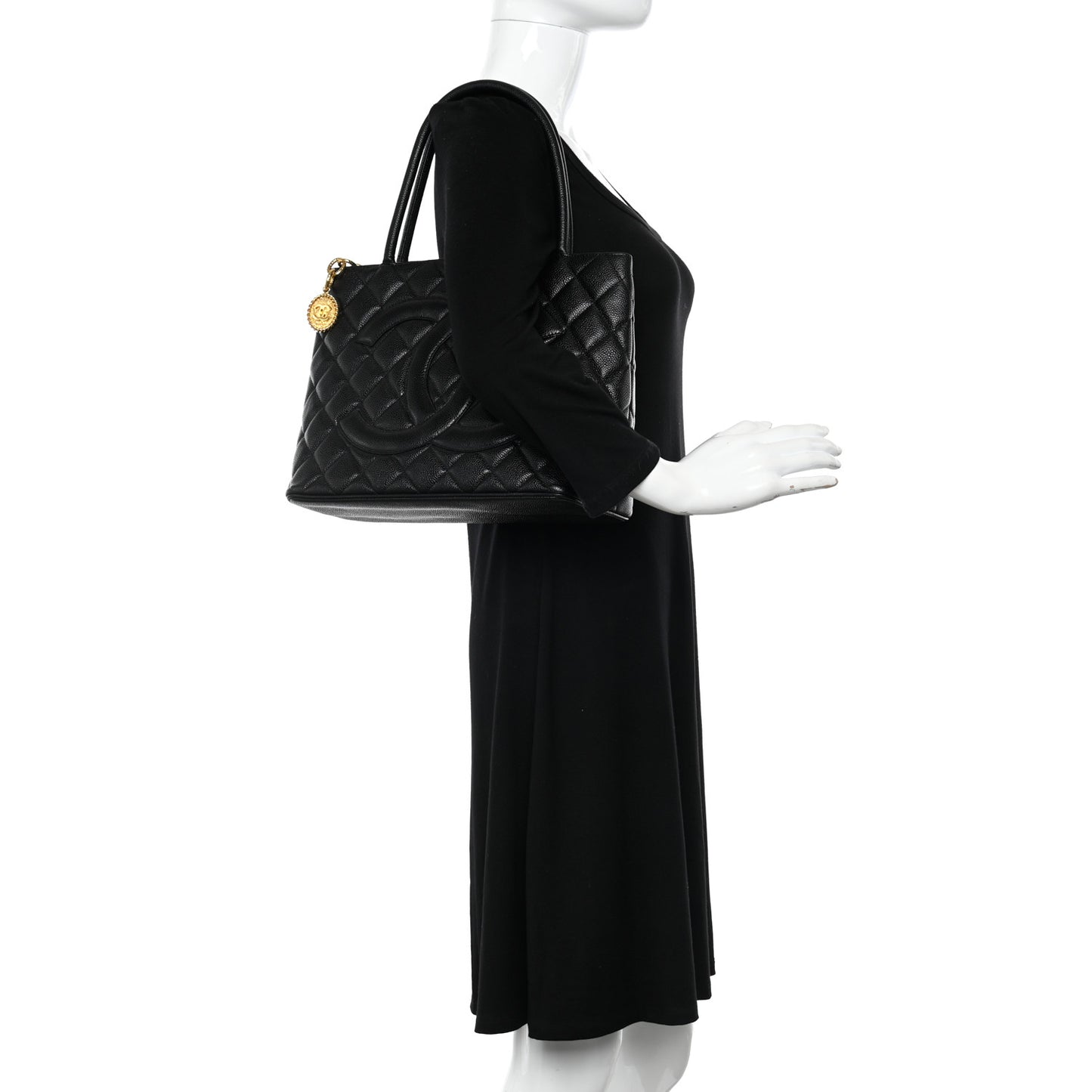 Caviar Quilted Medallion Tote Black