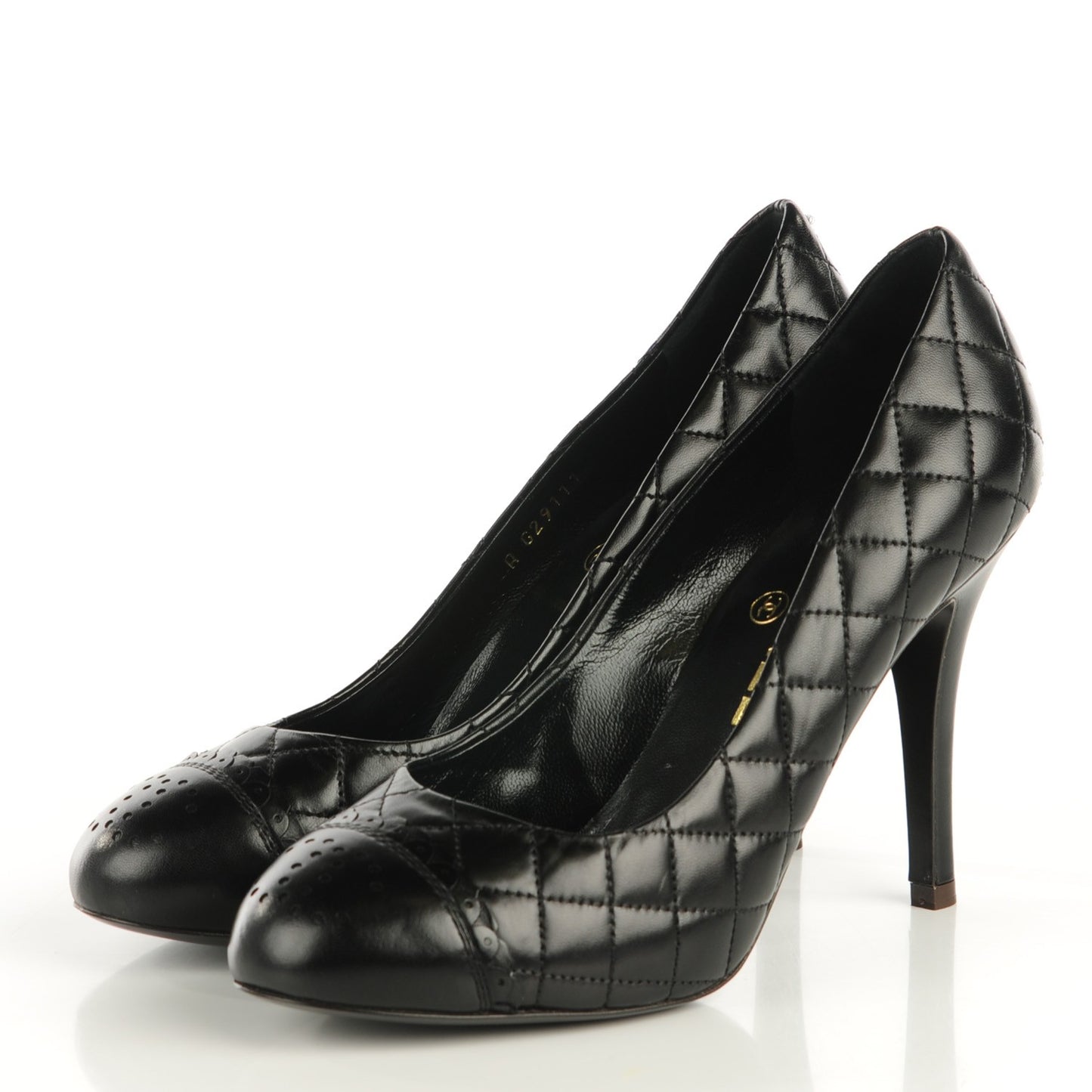 Lambskin Quilted CC Perforated Pumps 36.5 Black