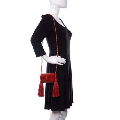 Saint Laurent Ribbed Plexiglass Lambskin Fringe Monogram Opium Box Bag Red 2 of 10