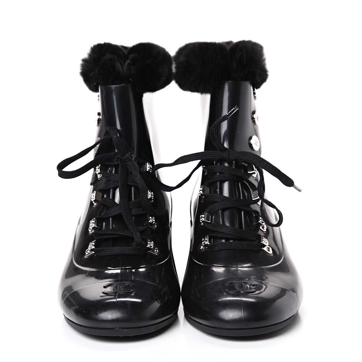 Chanel Vinyl Mink Boots Black 39 Black 2 of 7