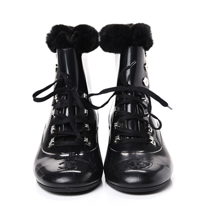 Chanel Vinyl Mink Boots Black 39 Black 2 of 7