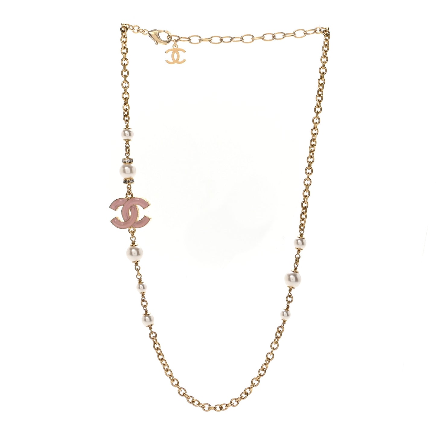 Pearl Bead Enamel CC Short Necklace Pink Gold