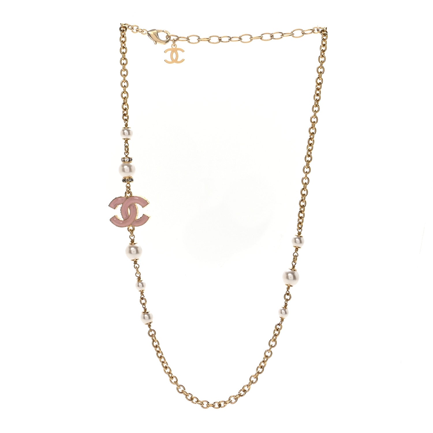 Chanel Pearl Bead Enamel CC Short Necklace Pink Gold 3 of 7