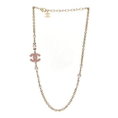 Chanel Pearl Bead Enamel CC Short Necklace Pink Gold 3 of 7
